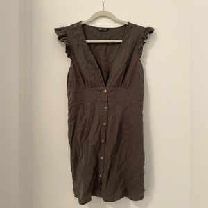 Olive colored Ruffle Sleeve Button down dress